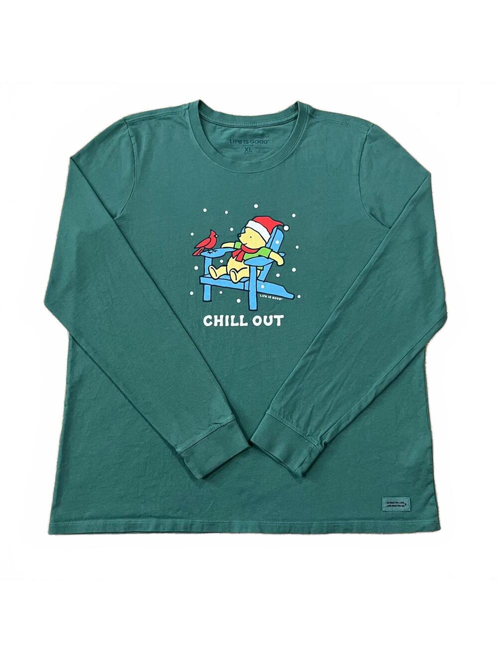 Life Is Good Womens Winnie The Pooh Chill Out Long Sleeve T Shirt Green Size XL